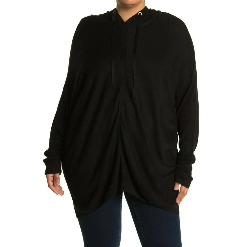 STITCHDROP Pullover Tunic Hoodie Knit Sweater Black‎ Size Medium NWOT